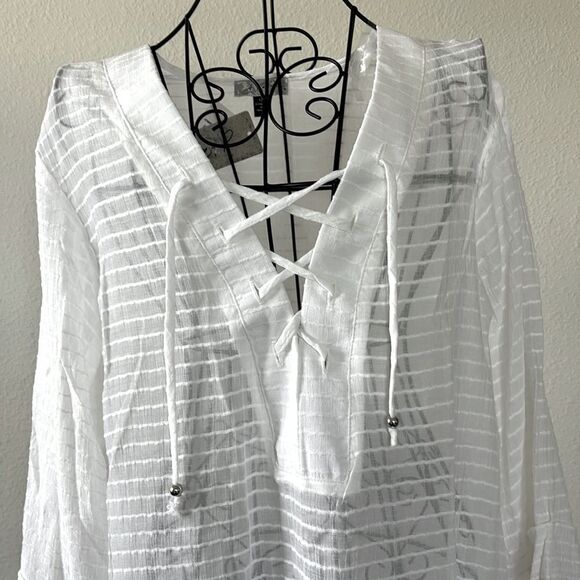 NWT J. Valdi Lace Up Shirt Swim Cover Up White - Picture 4 of 8
